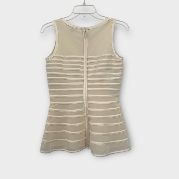 Halston Heritage Mesh Ribbon Sleeveless Peplum Top in Cream Women’s Size 4 - Picture 7 of 8